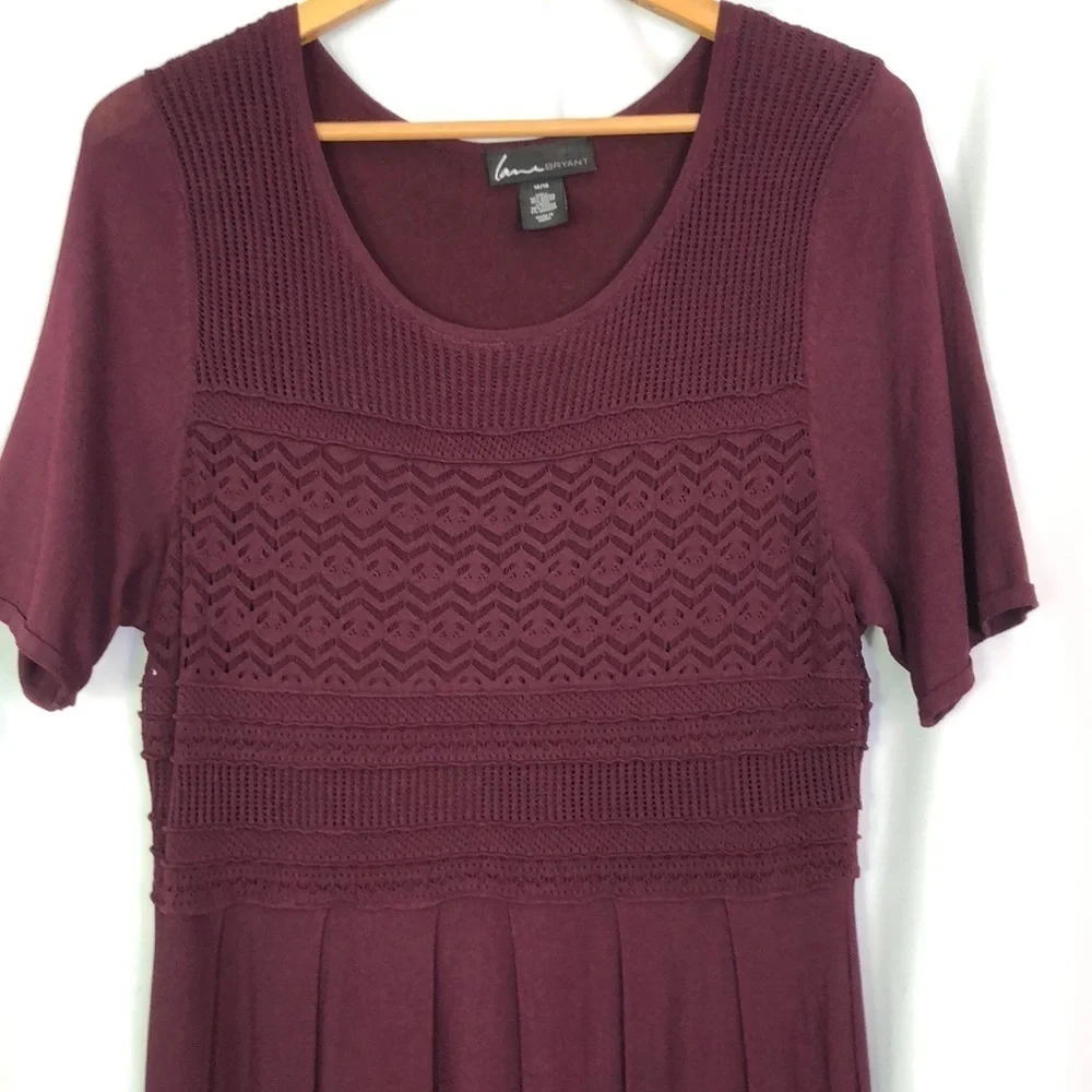 Lane Bryant Burgundy A-Line Midi Dress Scoop Neck Short Sleeve 14/16